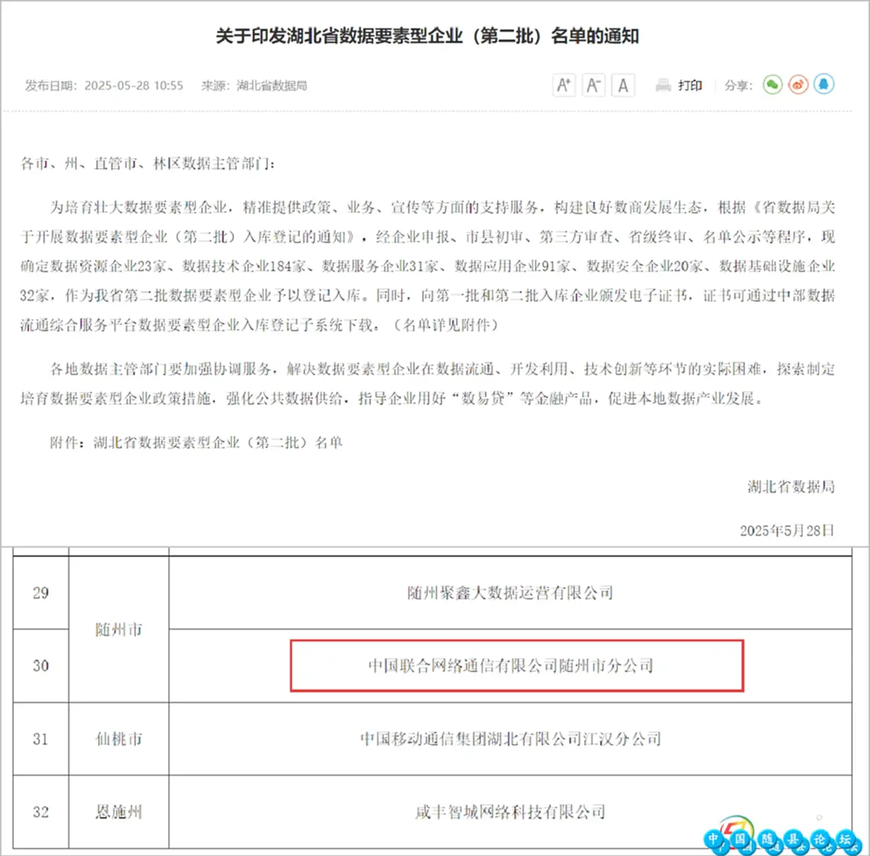 随州联通获评省级“双料”数据要素型企业 助力区域数字经济发展随州联通,数字经济发展